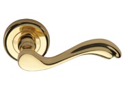 Heritage Brass Lisboa Door Handles On Round Rose, Polished Brass - V1601-PB (sold in pairs)