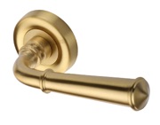 Heritage Brass Colonial Door Handles On Round Rose, Satin Brass - V1932-SB (sold in pairs)