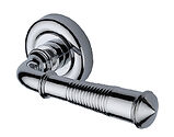 Heritage Brass Reeded Colonial Design Door Handles On Round Rose, Polished Chrome - V1936-PC (sold in pairs)