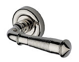 Heritage Brass Reeded Colonial Design Door Handles On Round Rose, Polished Nickel - V1936-PNF (sold in pairs)