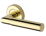 Heritage Brass Bauhaus Mitre Design Door Handles On Round Rose, Polished Brass - V2270-PB (sold in pairs)