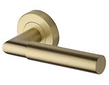 Heritage Brass Bauhaus Mitre Design Door Handles On Round Rose, Satin Brass - V2270-SB (sold in pairs)