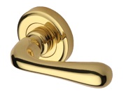 Heritage Brass Charlbury Door Handles On Round Rose, Polished Brass - V3020-PB (sold in pairs)