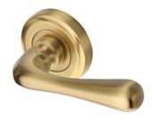 Heritage Brass Charlbury Door Handles On Round Rose, Satin Brass - V3020-SB (sold in pairs)