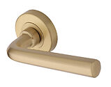 Heritage Brass Octave Design Door Handles On Round Rose, Satin Brass - V4545-SB (sold in pairs)