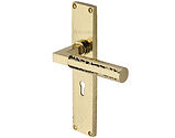 Heritage Brass Bauhaus Hammered Door Handles On 200mm Backplate, Polished Brass - VTH4300-PB (sold in pairs)