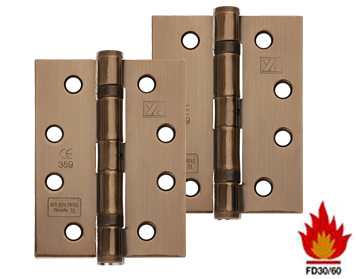 Excel Hardware 4 Inch Fire Rated Solid Steel Ball Bearing Hinges, Antique Brass - XL869-ANB (sold in pairs)