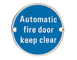 Zoo Hardware ZSS Door Sign - Automatic Fire Door Keep Clear, Polished Stainless Steel - ZSS12PS