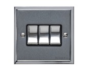 M Marcus Electrical Elite Stepped Plate 3 Gang Switches, Satin Chrome Dual Finish, Black Or White Trim - S03.820.SCPC