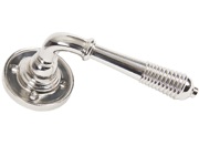 From The Anvil Reeded Door Handles On Round Rose, Polished Nickel - 33086 (sold in pairs)