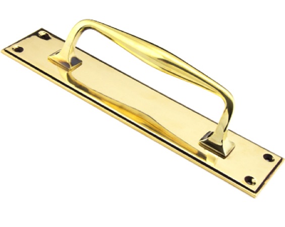 From The Anvil Art Deco Pull Handle On Backplate (300mm OR 425mm), Aged Brass - 45379