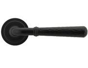 From The Anvil Hammered Newbury Door Handles On Round Rose, Matt Black With Art Deco Rose - 45652 (sold in pairs)