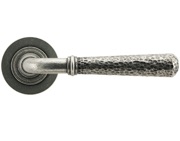 From The Anvil Hammered Newbury Door Handles On Round Rose, Pewter With Plain Rose - 45655 (sold in pairs)