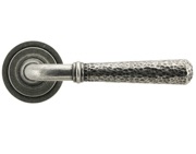 From The Anvil Hammered Newbury Door Handles On Round Rose, Pewter With Art Deco Rose - 45656 (sold in pairs)
