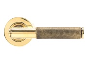 From The Anvil Brompton Knurled Door Handles On Round Rose, Aged Brass With Plain Rose - 45659 (sold in pairs)