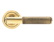 From The Anvil Brompton Knurled Door Handles On Round Rose, Aged Brass With Art Deco Rose - 45660 (sold in pairs)