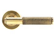 From The Anvil Brompton Knurled Door Handles On Round Rose, Aged Brass With Beehive Rose - 45661 (sold in pairs)