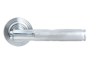 From The Anvil Brompton Knurled Door Handles On Round Rose, Polished Chrome With Art Deco Rose - 45664 (sold in pairs)