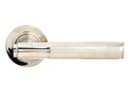 From The Anvil Brompton Knurled Door Handles On Round Rose, Polished Nickel With Plain Rose - 45667 (sold in pairs)