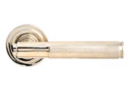 From The Anvil Brompton Knurled Door Handles On Round Rose, Polished Nickel With Art Deco Rose - 45668 (sold in pairs)
