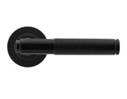 From The Anvil Brompton Knurled Door Handles On Round Rose, Black With Plain Rose - 45671 (sold in pairs)