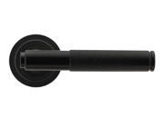 From The Anvil Brompton Knurled Door Handles On Round Rose, Black With Art Deco Rose - 45672 (sold in pairs)