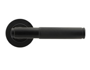 From The Anvil Brompton Knurled Door Handles On Round Rose, Matt Black With Plain Rose - 45675 (sold in pairs)