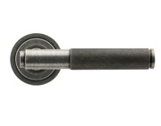 From The Anvil Brompton Knurled Door Handles On Round Rose, Pewter With Art Deco Rose - 45680 (sold in pairs)