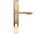 From The Anvil Reeded Slimline Lever Espagnolette, Sprung Door Handles, Polished Brass - 46545 (sold in pairs)