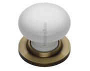 Heritage Brass White Porcelain Mortice Door Knobs, Antique Brass Rose - 5010-AT (sold in pairs)