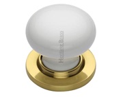 Heritage Brass White Porcelain Mortice Door Knobs, Polished Brass Rose - 5010-PB (sold in pairs)
