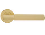 Frisco Insignia Linear Door Handles On Round Rose, Satin Brass - 63243 (sold in pairs)