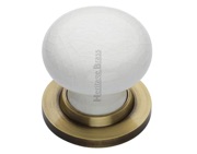 Heritage Brass White Crackle Porcelain Mortice Door Knobs, Antique Brass Rose - 7010-AT (sold in pairs)