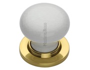 Heritage Brass White Crackle Porcelain Mortice Door Knobs, Polished Brass Rose - 7010-PB (sold in pairs)