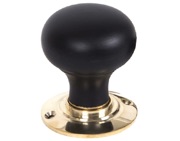 From The Anvil Bun Mortice/Rim Knob Set, Ebony & Polished Brass - 83563 (sold in pairs)