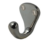 Cardea Ironmongery Single Coat Hook, Polished Nickel - AA097PN