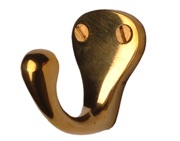 Cardea Ironmongery Single Coat Hook, Unlacquered Brass - AA097UNL