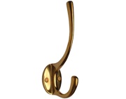 Cardea Ironmongery Hat & Coat Hook, Unlacquered Brass - AA098UNL