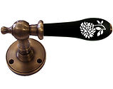 Chatsworth Black Dahlia Porcelain Door Handle, Antique Brass Round Rose - ABBUL32-BLK-DAH