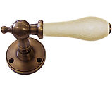 Chatsworth Cream Crackle Porcelain Door Handle, Antique Brass Round Rose - ABBUL32-CRM-JCK