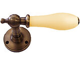 Chatsworth Cream Porcelain Door Handle, Antique Brass Round Rose - ABBUL32-CRM