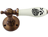 Chatsworth White Dahlia Porcelain Door Handle, Antique Brass Round Rose - ABBUL32-WHI-DAH