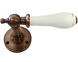Chatsworth White Goldline Porcelain Door Handle, Antique Brass Round Rose - ABBUL32-WHI-GL