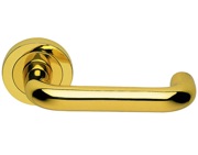 Carlisle Brass Manital Studio H Door Handles On Round Rose, Polished Brass - AQ2 (sold in pairs)