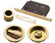 Carlisle Brass Manital Sliding Door Set With WC Turn, Flush Pull & Lock, Polished Brass - ART55B