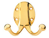 Alexander & Wilks Traditional Double Robe Hook, Unlacquered Brass - AW771UB