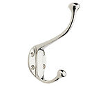 Alexander & Wilks Traditional Hat and Coat Hook, Polished Nickel - AW772PN