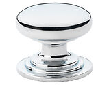 Alexander & Wilks Waltz Round Cupboard Knob On Stepped Rose (25mm, 32mm OR 38mm), Polished Chrome - AW825-PC