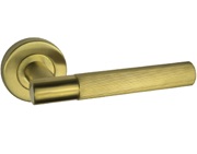 Access Hardware Knurled Door Handles On Round Rose, Satin Brass Finish - B0910SB (sold in pairs)