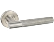 Access Hardware Ribbed Door Handles On Round Rose, Satin Stainless Steel - B0910S (sold in pairs)
